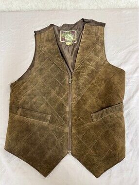 Learsi Brown Quilted Genuine Leather Zip Vest Size S